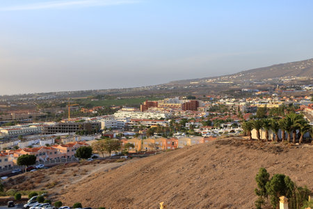 the view over the landscape around Costa Adeje, Tenerife, Canary Islands, Spainの写真素材