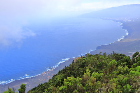 a spectacular view of the El Golfo valley from Bascos Viewpoint, El Hierro Island, Canary Islands, Spainの写真素材