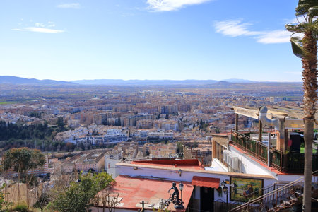 an aerial panoramic view over Granada, Andalucia, Spain