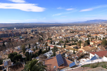 an aerial panoramic view over Granada, Andalucia, Spainの写真素材