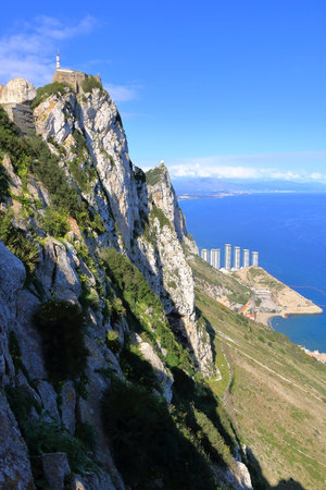 an aerial view from the Gibraltar rock, view to the coast from aboveの写真素材