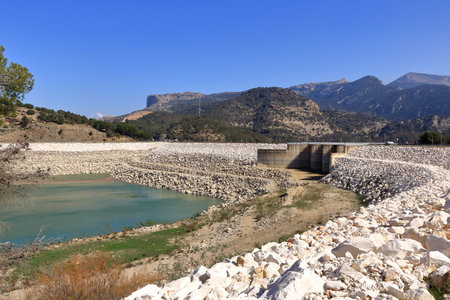 the landscape around the Guadalteba reservoir near Ardales, Malaga province, Andalucia, Spainの写真素材
