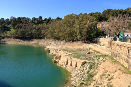 the landscape around the Guadalhorce reservoir, Ardales, Andalucia, Spainの写真素材