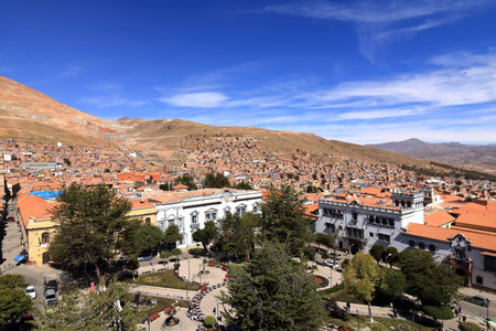 the view over Potosi in Bolivia from Santa Basilica Catedral Santiago Apostolの写真素材