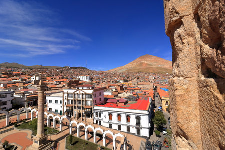 the view over Potosi in Bolivia from Santa Basilica Catedral Santiago Apostolの写真素材