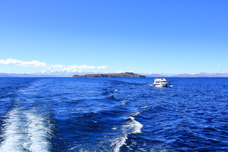 a view to Moon Island (Isla de la Luna) on Lake Titicaca in Bolivia