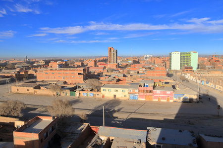 Uyuni, Bolivia, the view over the city near the Salt flatsの写真素材