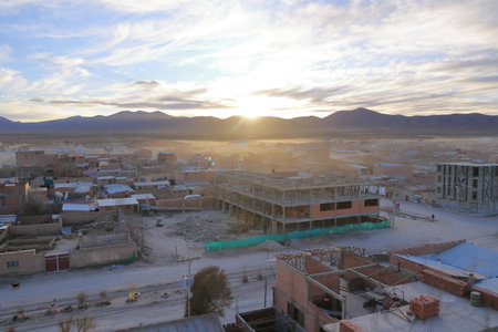 Uyuni, Bolivia, the view over the city near the Salt flatsの写真素材