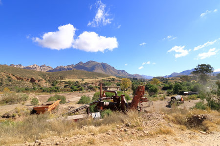 landscape beside the river Puente Mayu Tambo between Sucre and Potosi in Boliviaの写真素材