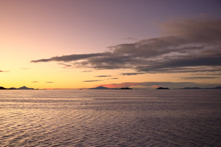 Sunset over the world's largest salt flatの写真素材