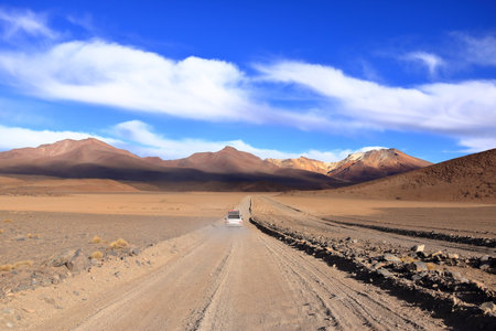 the landscape on a road trip from Uyuni to the south of Boliviaの写真素材