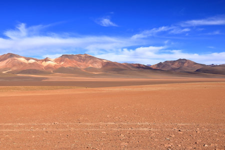 the landscape on a road trip from Uyuni to the south of Boliviaの写真素材