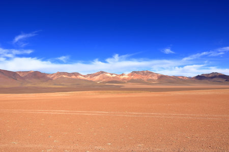 the landscape on a road trip from Uyuni to the south of Boliviaの写真素材