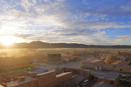 Uyuni, Bolivia, the view over the city near the Salt flatsの写真素材
