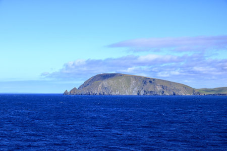 distant view to the south coast of the Shetland Islands, Scotlandの写真素材