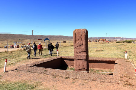 Tiwanaku Tiawanaku Tiahuanaco in Bolivia - May 30 2025: people explore the ruin siteのeditorial素材