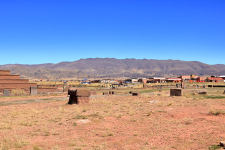 Tiwanaku Tiawanaku Tiahuanaco in Bolivia - May 30 2025: people explore the ruin siteのeditorial素材