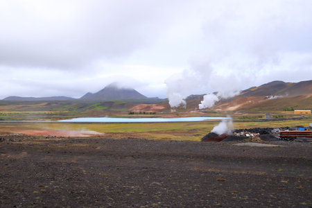 Myvatn in Iceland - September 03 2025: view of the Geothermal icelandic industry, Renewable energy, Bjamarflag areaのeditorial素材