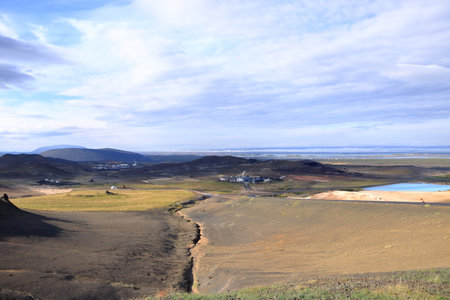 Myvatn in Iceland - August 29 2025: view of the Geothermal icelandic industry, Renewable energy, Bjamarflag areaのeditorial素材