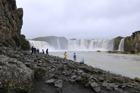 Godafoss in Iceland - August 30 2025: people enjoy the breathtaking waterfallのeditorial素材