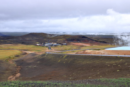 Myvatn in Iceland - September 03 2025: view of the Geothermal icelandic industry, Renewable energy, Bjamarflag areaのeditorial素材