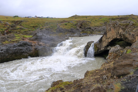 Godafoss in Iceland - August 30 2025: people enjoy the breathtaking waterfallのeditorial素材