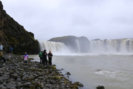 Godafoss in Iceland - August 30 2025: people enjoy the breathtaking waterfallのeditorial素材