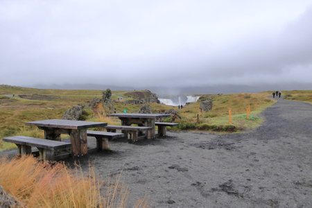 Godafoss in Iceland - August 30 2025: people enjoy the breathtaking waterfallのeditorial素材