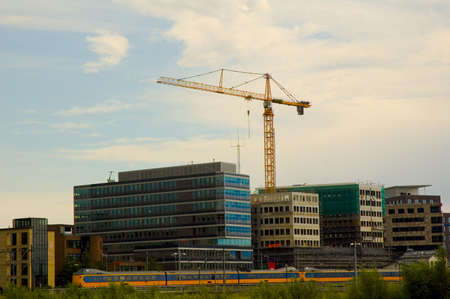 train passing by construction siteの写真素材