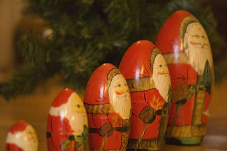 a row of russian santa claus puppetsの写真素材