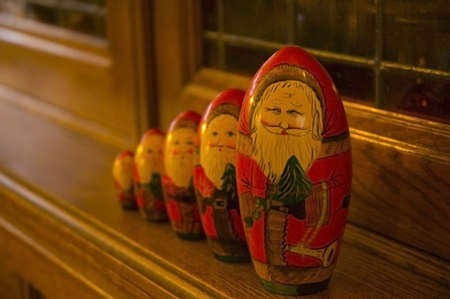 a row of russian santa claus puppetsの写真素材