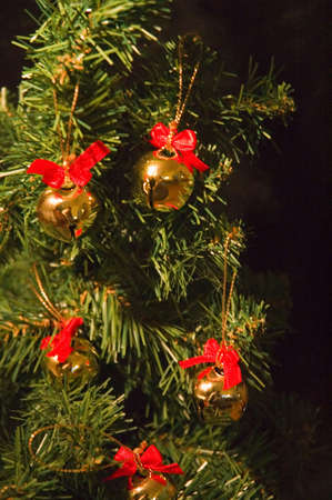 a few bells hanging from a treeの写真素材