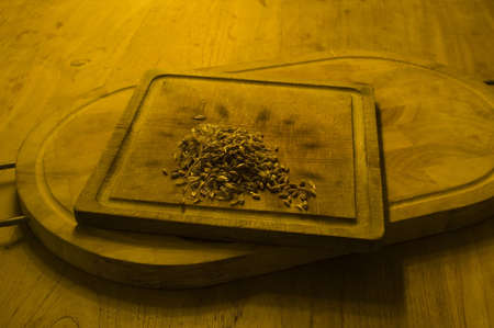 Cereal products, bread cut with a knifeの写真素材