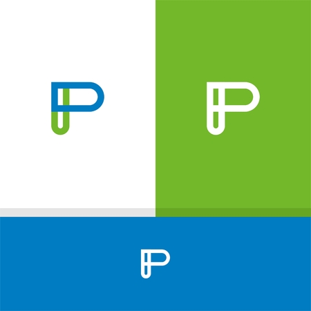 P letter logo icons on white, green and blue backgrounds. Vector illustration.のイラスト素材