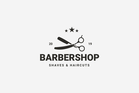 Barbershop Simple Minimalist Logo Design With Elegant Ornamentのイラスト素材
