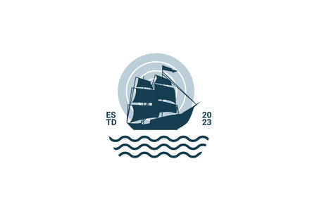Sailing Ship Vintage Illustration On Logo Badgeのイラスト素材