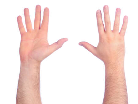 Male hands counting number 5の写真素材