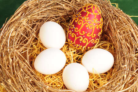 easter egg is in a bird nestの写真素材