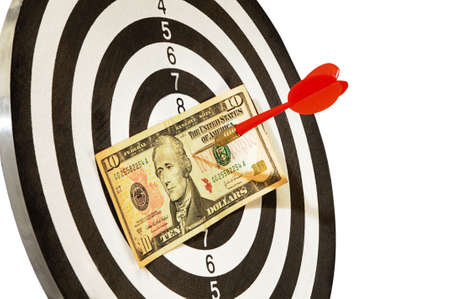 arrow through the 10 dollars to the center of targetの写真素材