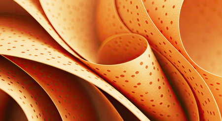 Abstract orange background made of curved paper sheets, 3d render illustration