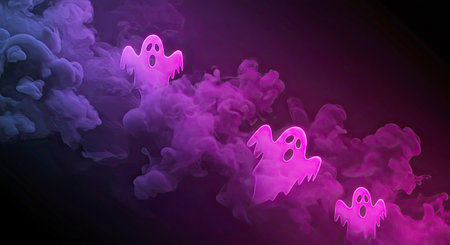 Halloween background with ghost and smoke. 3D illustration. Copy space.
