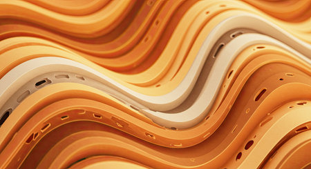 3d render of abstract background with wavy lines in orange colors