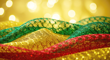 Close up of colorful fabric with bokeh background.の写真素材