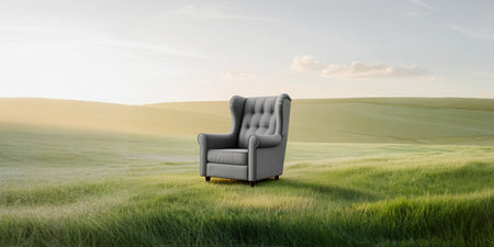 Comfortable armchair on a green meadow. 3d renderの写真素材
