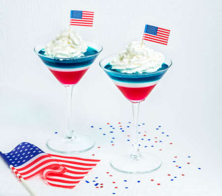Tricolor Jelly Red White Blue and USA Flag Independence Day Treatの写真素材