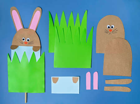 EASTER bunny made of paper, crafts with childrenの写真素材
