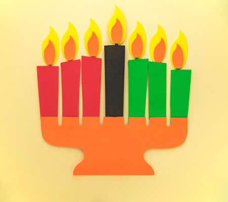 Happy Kwanzaa Greeting Card Background. Candleholder made from paper leaves. Paper art conceptの写真素材