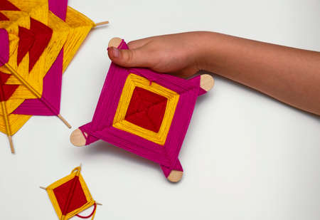 Hispanic heritage month craft with kids , mandala god eye mexican or peruvian craftの写真素材
