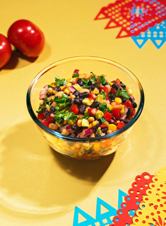 cowboy caviar, texas caviar with black bean, tomatoes, avocado, red bell pepper, cornの写真素材