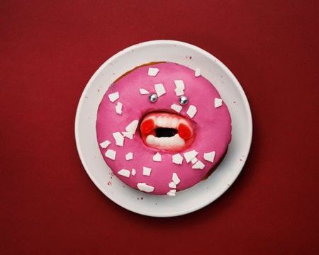 Halloween monster donuts, Halloween party treat ideaの写真素材